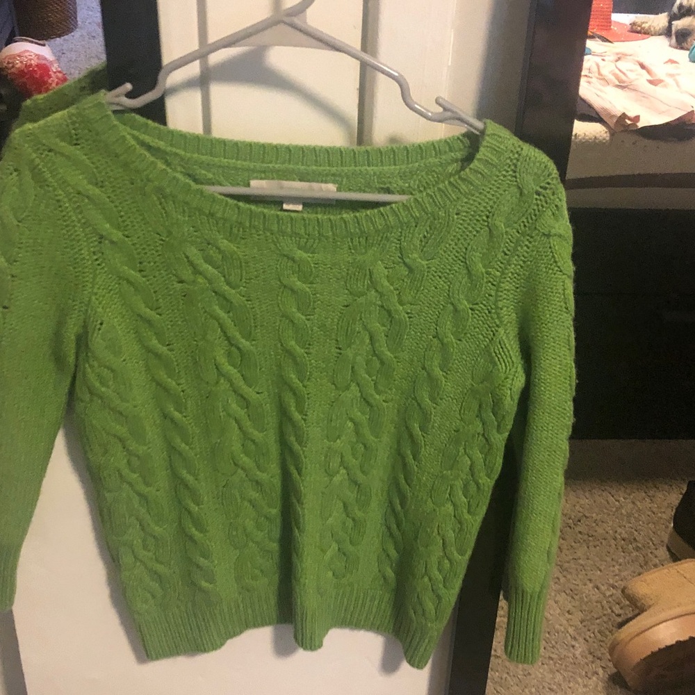 LOFT Vibrant Green Cable Knit Sweater